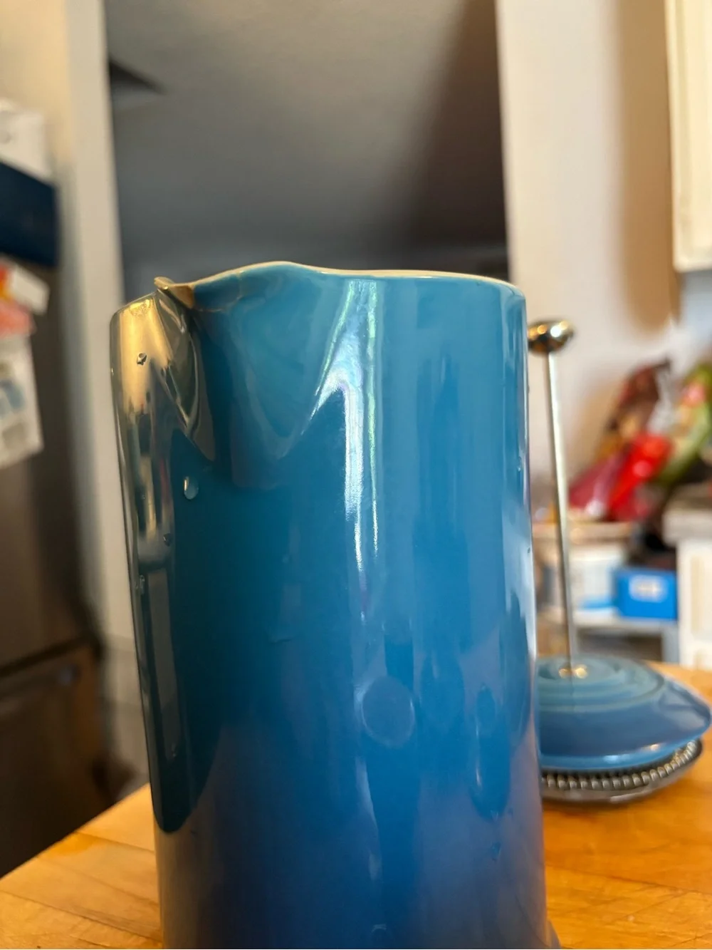 Le Creuset Stoneware French Press 2 Cups Saucers Espresso Blue Marseille Set